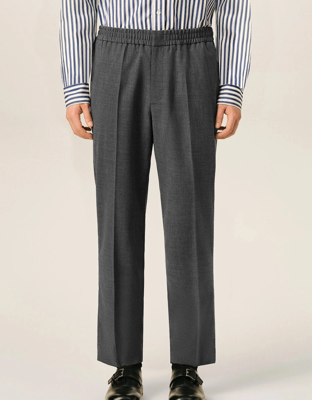 Wool Elasticated Waist Trousers Grey