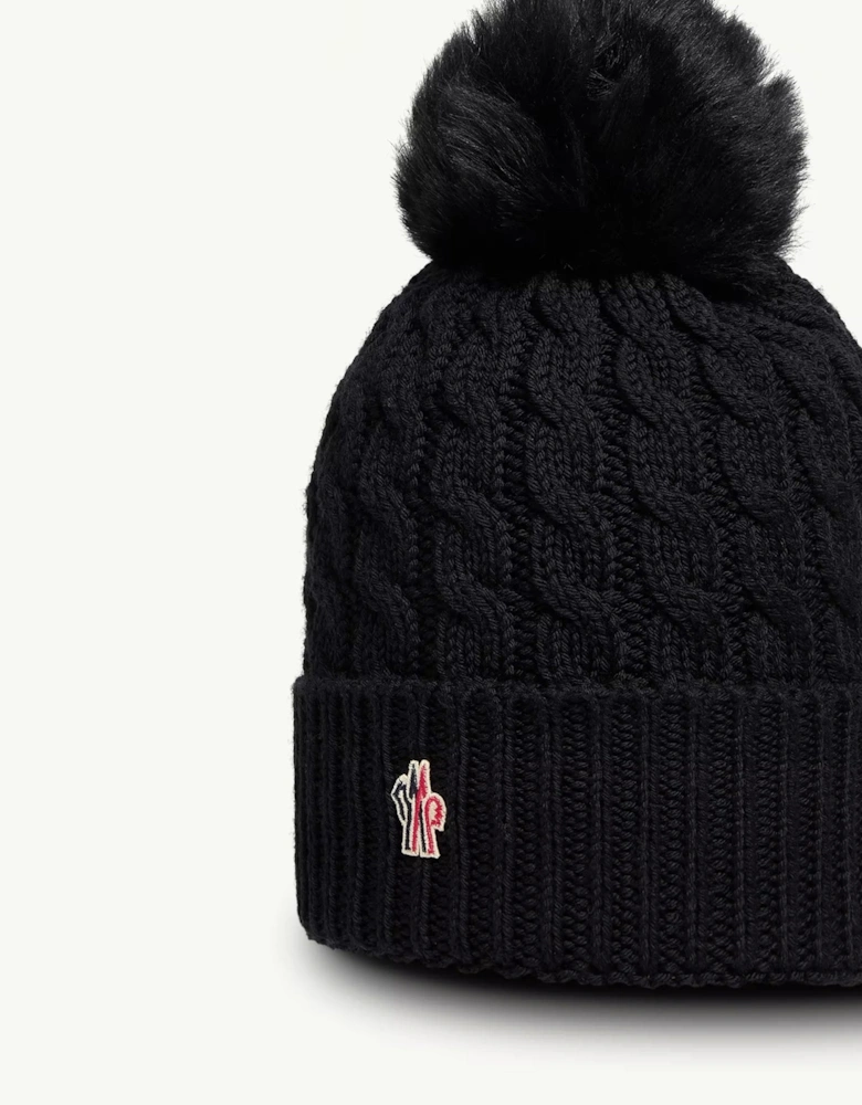 Cable Knit Bobble Hat Black