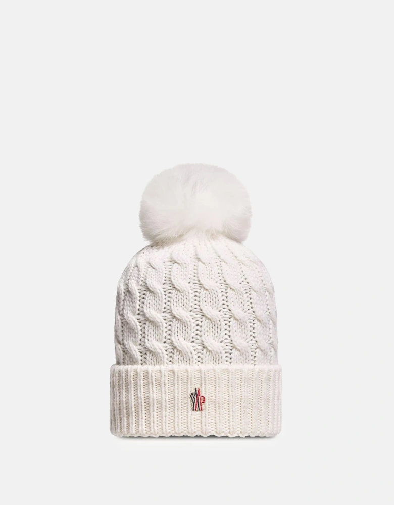 Cable Knit Bobble Hat White