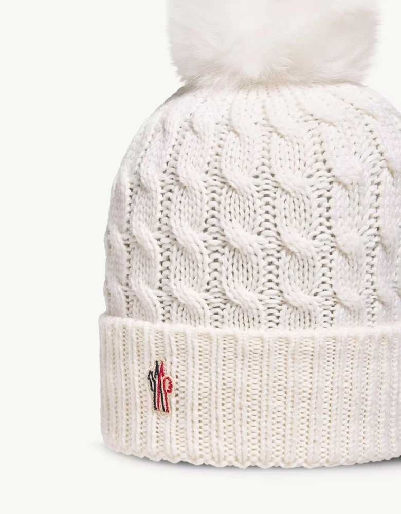 Cable Knit Bobble Hat White