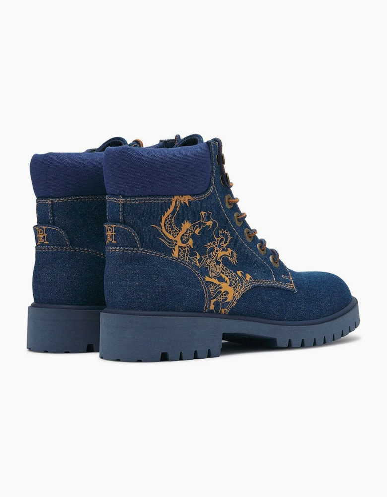 Ed Hardy Dancing Dragon Denim Women's Indigo Boots