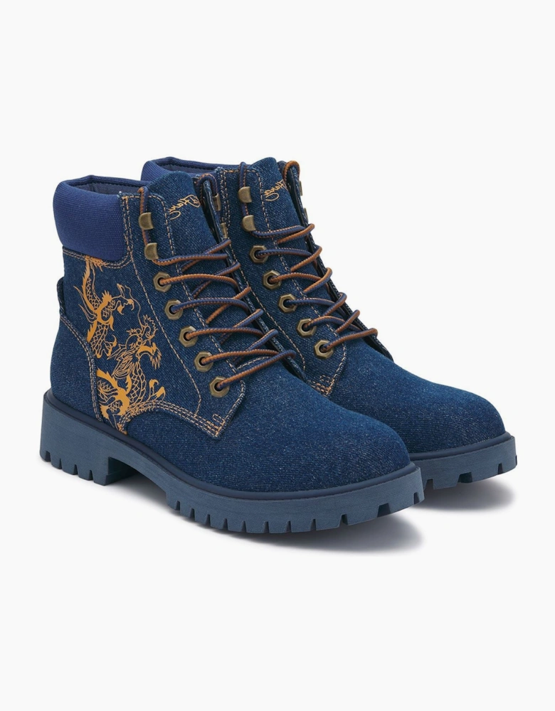 Ed Hardy Dancing Dragon Denim Women's Indigo Boots