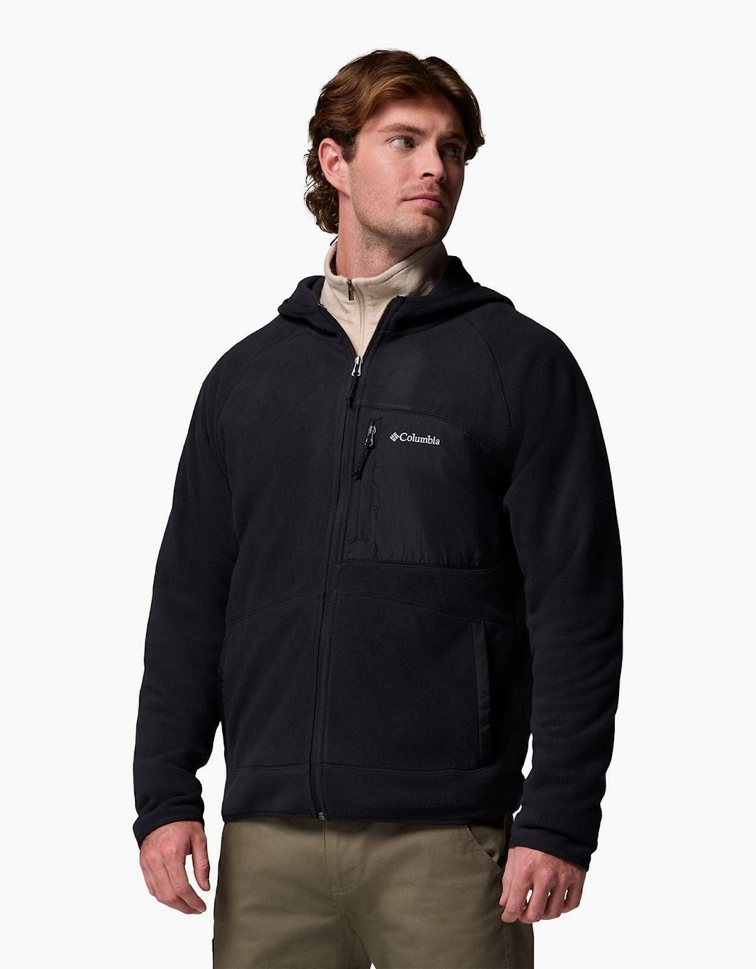 Columbia Fast Trek Overlay Hooded Full Zip Men's Black Fleece Jacket