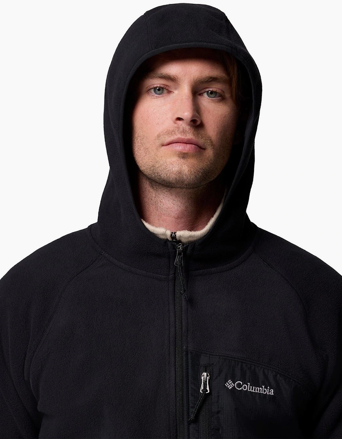 Columbia Fast Trek Overlay Hooded Full Zip Men's Black Fleece Jacket