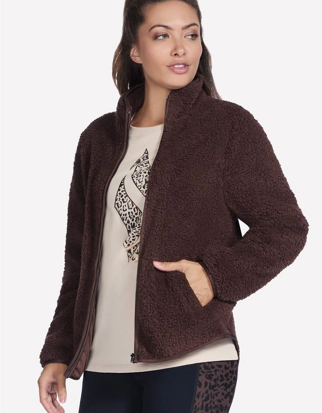 Skechers Skech-Sherpa Jacket Women's Brown Fleece Jackets