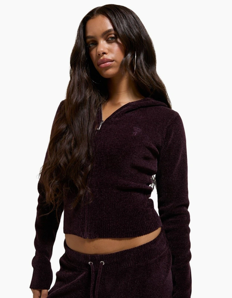 Juicy Couture Maya Knit Hoodie Women's Wine Hooded Sweatshirt