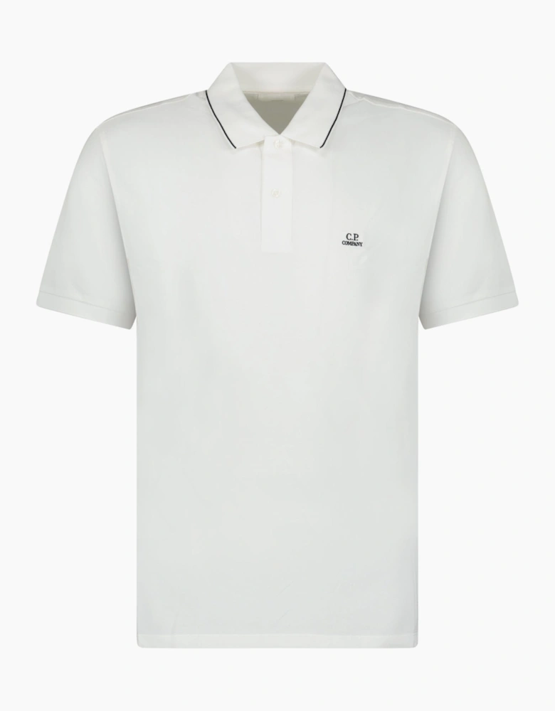 CP Company Stretch Piquet Striped Collar Polo Shirt White