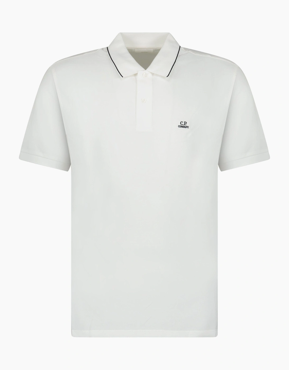 CP Company Stretch Piquet Striped Collar Polo Shirt White