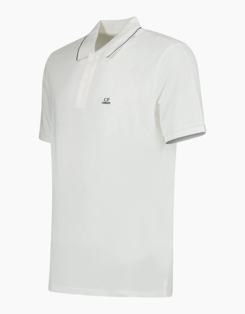 CP Company Stretch Piquet Striped Collar Polo Shirt White