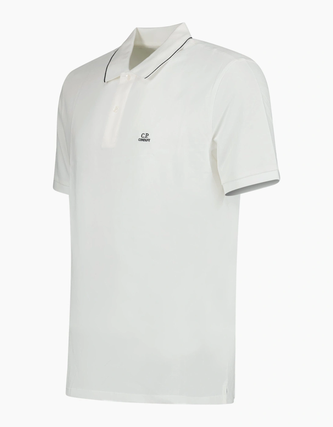 CP Company Stretch Piquet Striped Collar Polo Shirt White