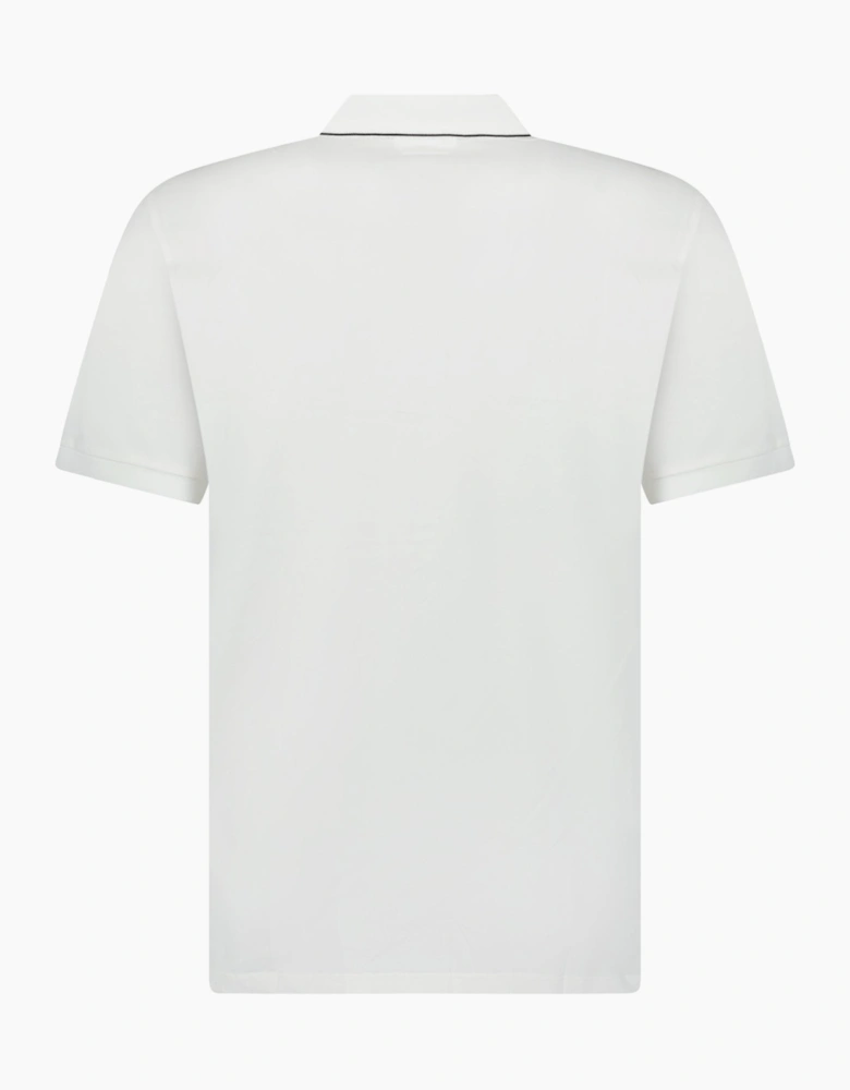 CP Company Stretch Piquet Striped Collar Polo Shirt White