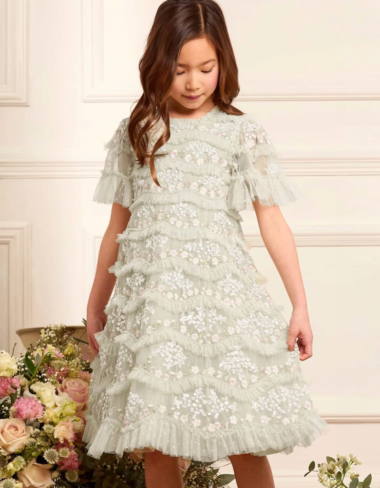 Needle & Thread Girls Daisy Wave Dress in Green