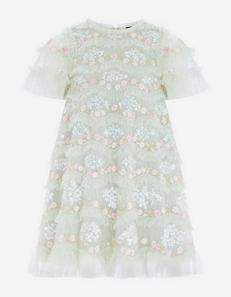 Needle & Thread Girls Daisy Wave Dress in Green