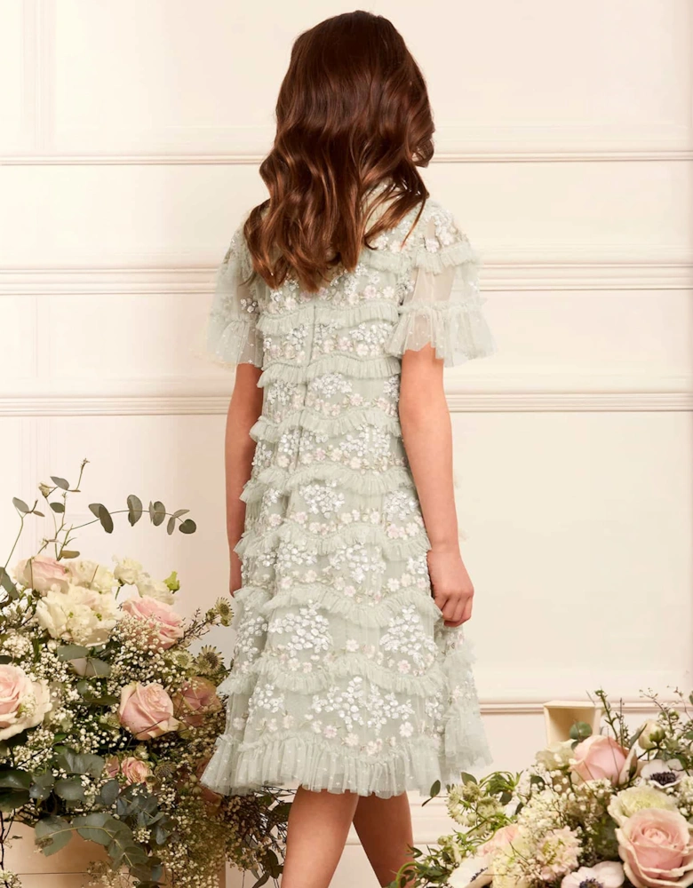 Needle & Thread Girls Daisy Wave Dress in Green