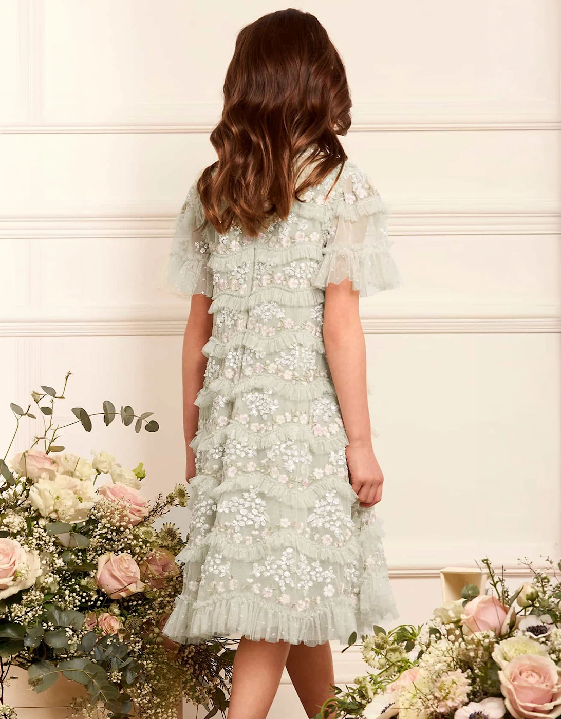 Needle & Thread Girls Daisy Wave Dress in Green