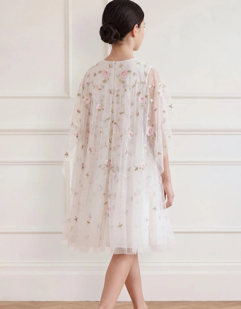 Needle & Thread Girls Rose Bloom Cape Dress in White