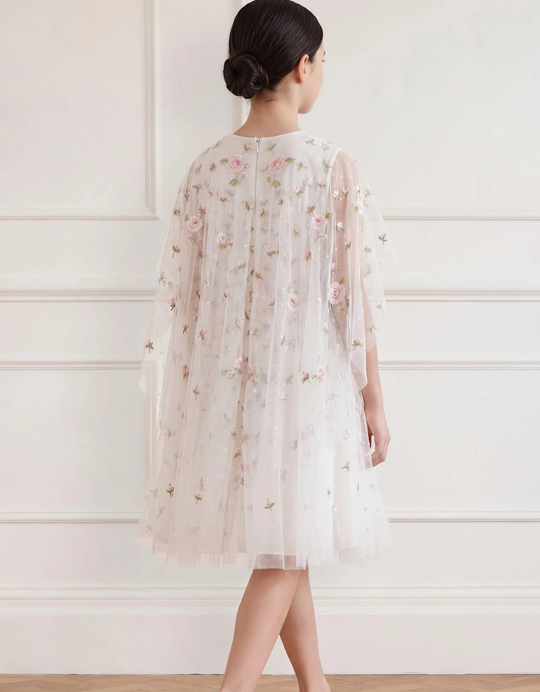 Needle & Thread Girls Rose Bloom Cape Dress in White