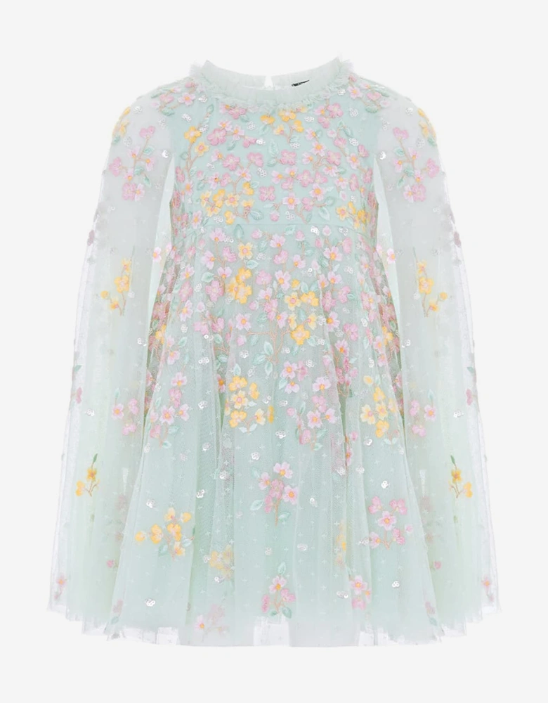 Needle & Thread Girls Versailles Ditsy Cape Dress in Green