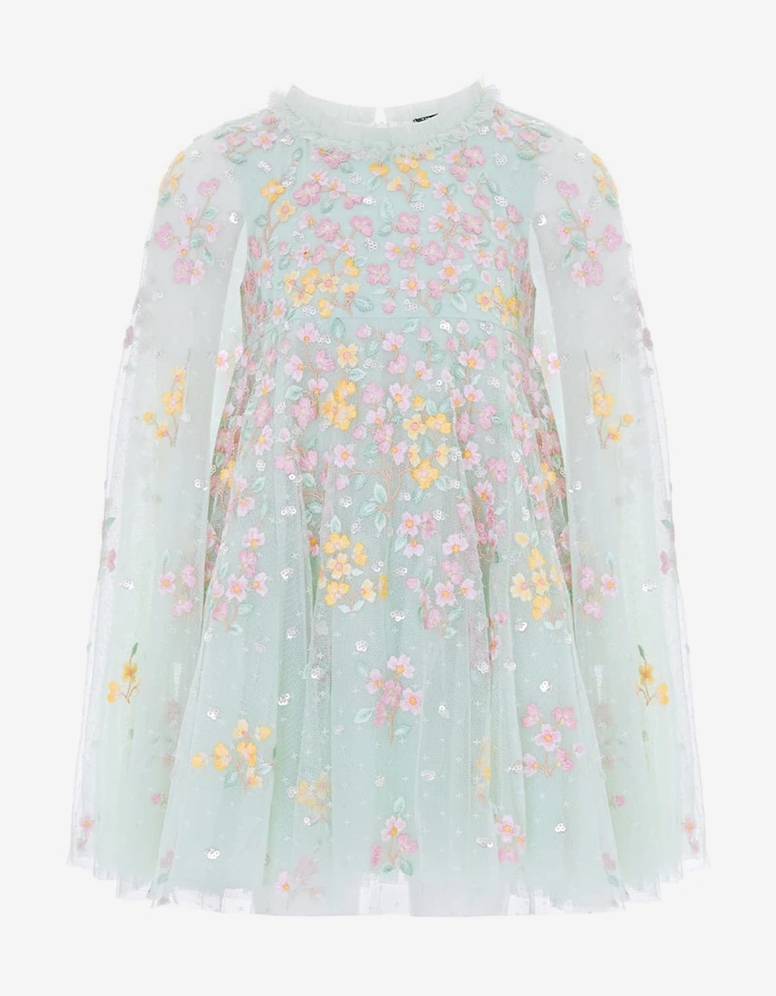 Needle & Thread Girls Versailles Ditsy Cape Dress in Green