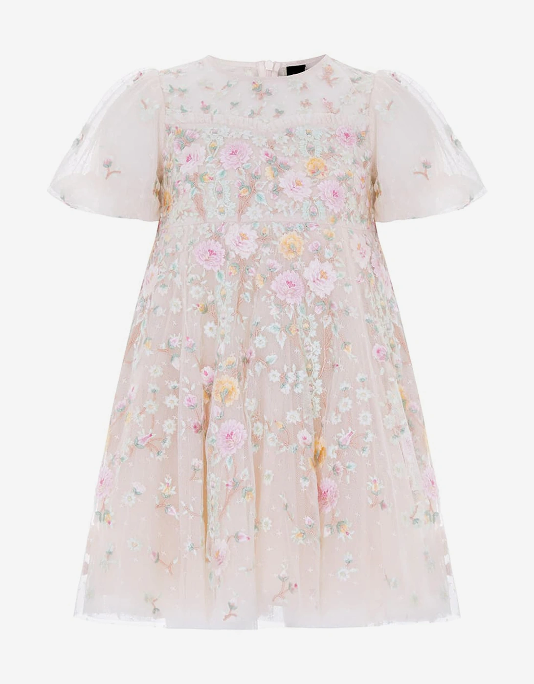 Needle & Thread Girls Garden Rose Puff Sleeve Dress in Ivory