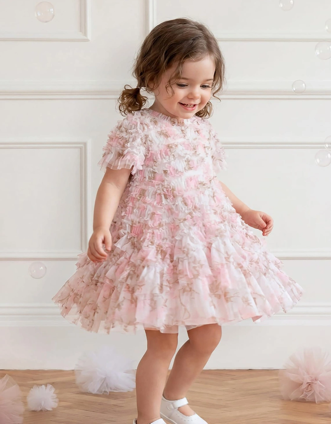 Needle & Thread Baby Girls Wisteria Valentine Ruffle Dress in White
