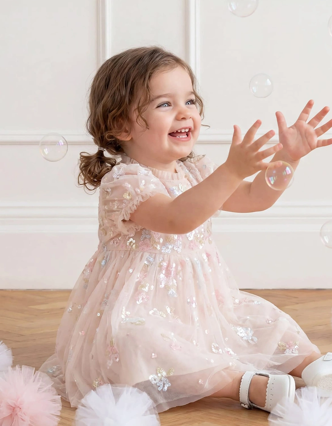 Needle & Thread Baby Girls Sequin Bloom Dress in Ivory