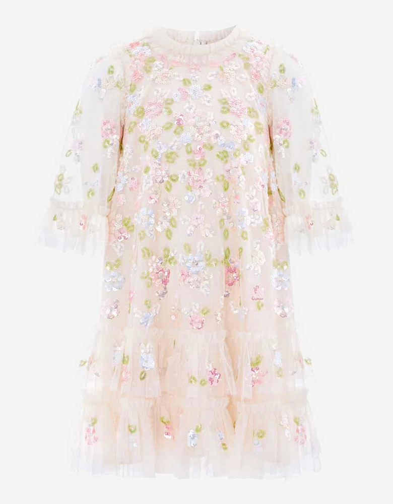 Needle & Thread Girls Sequin Bloom Dress in Ivory
