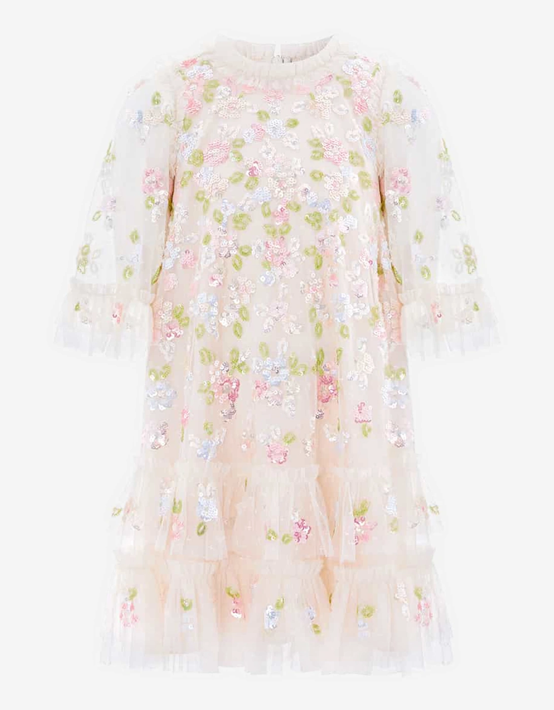 Needle & Thread Girls Sequin Bloom Dress in Ivory