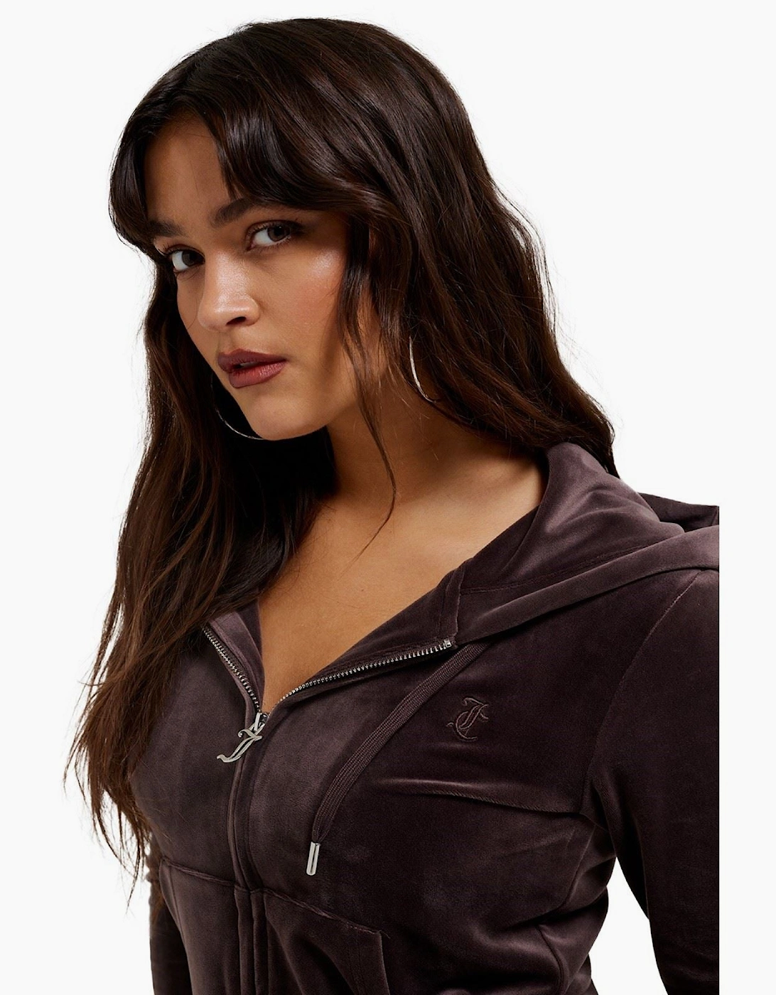 Juicy Couture Robertson Classic Jacket Polyester Women's Brown Hooded Sweatshirt