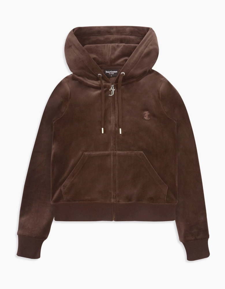 Juicy Couture Robertson Classic Jacket Polyester Women's Brown Hooded Sweatshirt