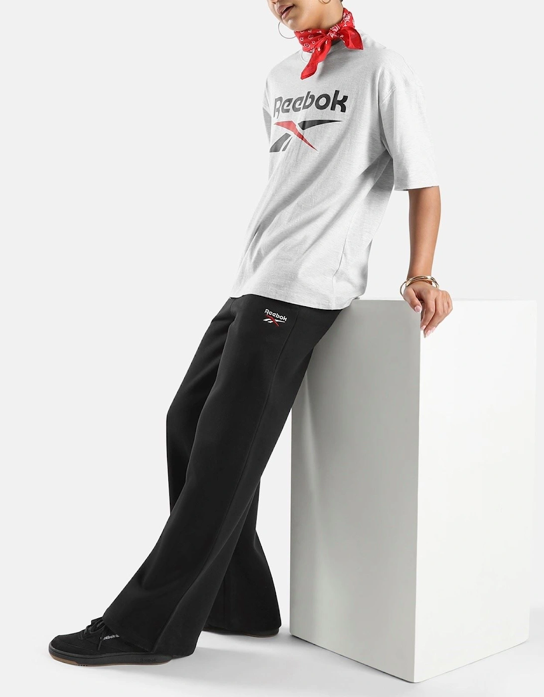 Reebok ID 2-Col Logo Wide Leg Pants Cotton Women's Black Sweatpants