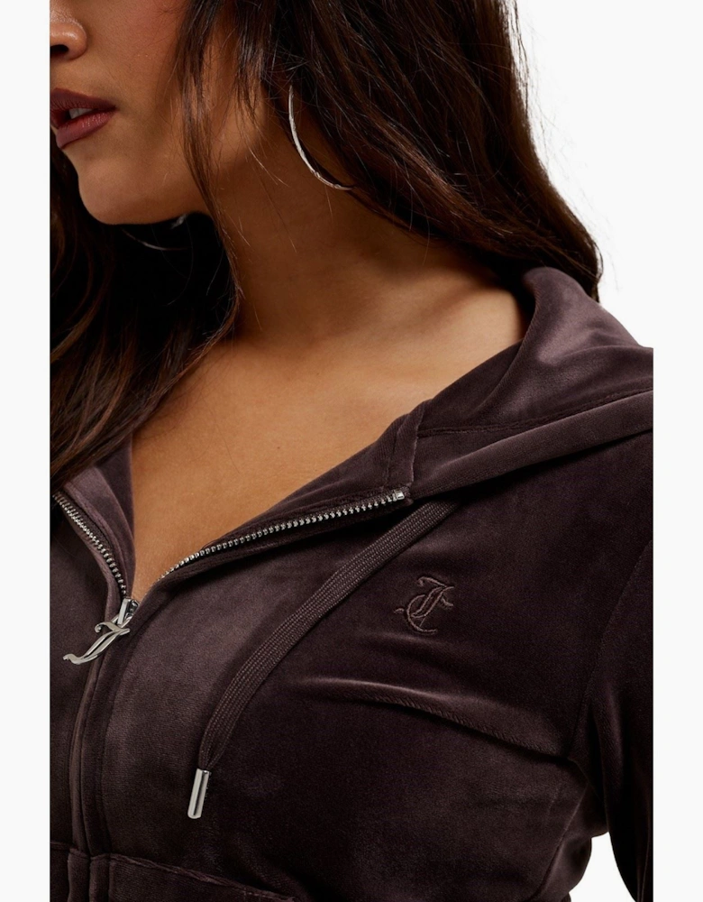 Juicy Couture Robertson Classic Jacket Polyester Women's Brown Hooded Sweatshirt