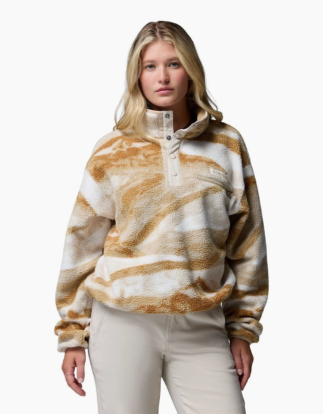 Columbia Helvetia II Printed Cropped Half Snap Polyester Women's Beige Fleece Pullover