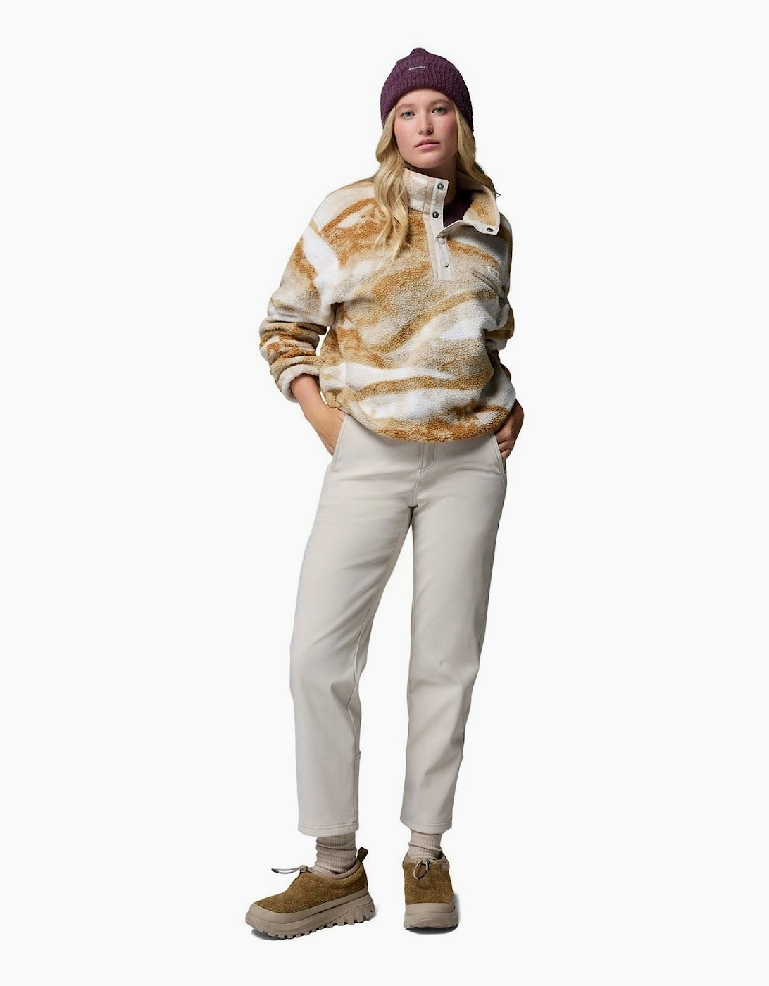Columbia Helvetia II Printed Cropped Half Snap Polyester Women's Beige Fleece Pullover