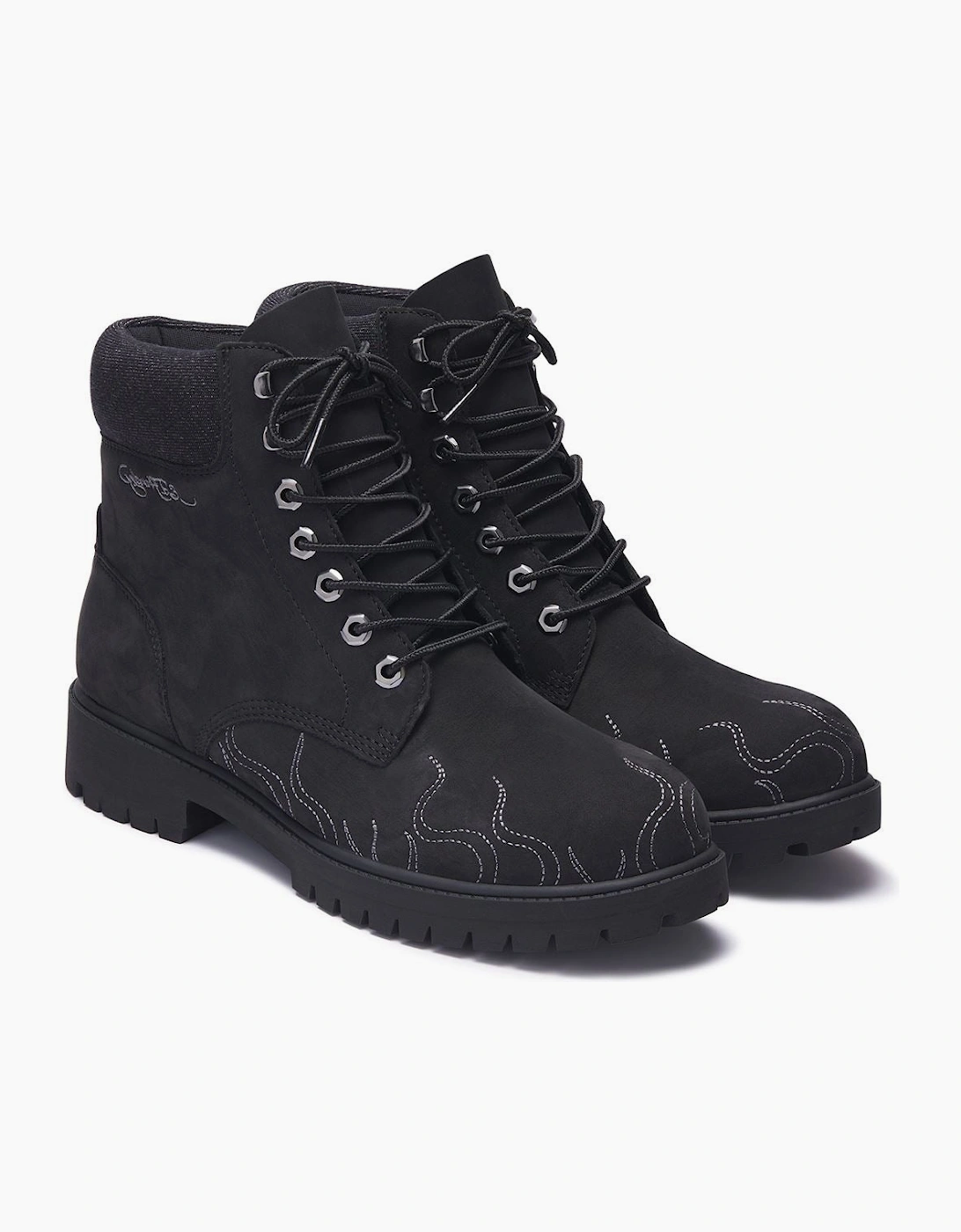 Ed Hardy Embroidered Flames Nubuck Men's Black Boots