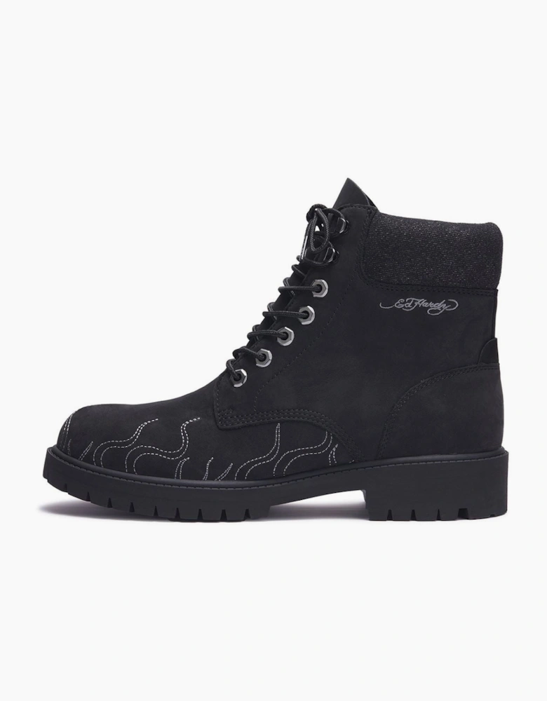 Ed Hardy Embroidered Flames Nubuck Men's Black Boots