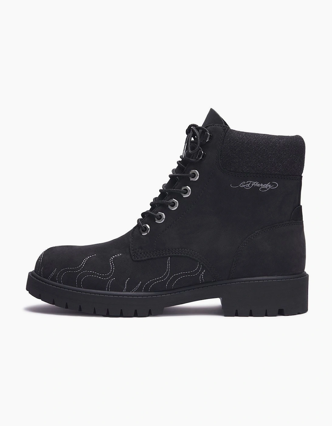 Ed Hardy Embroidered Flames Nubuck Men's Black Boots