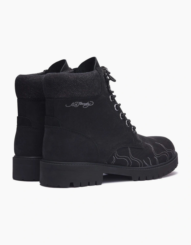 Ed Hardy Embroidered Flames Nubuck Men's Black Boots