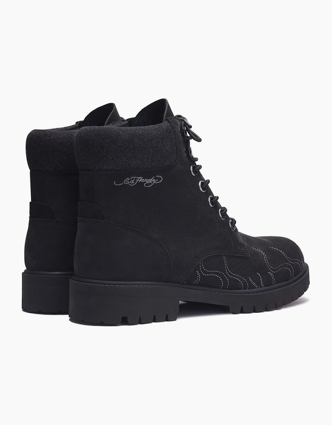 Ed Hardy Embroidered Flames Nubuck Men's Black Boots