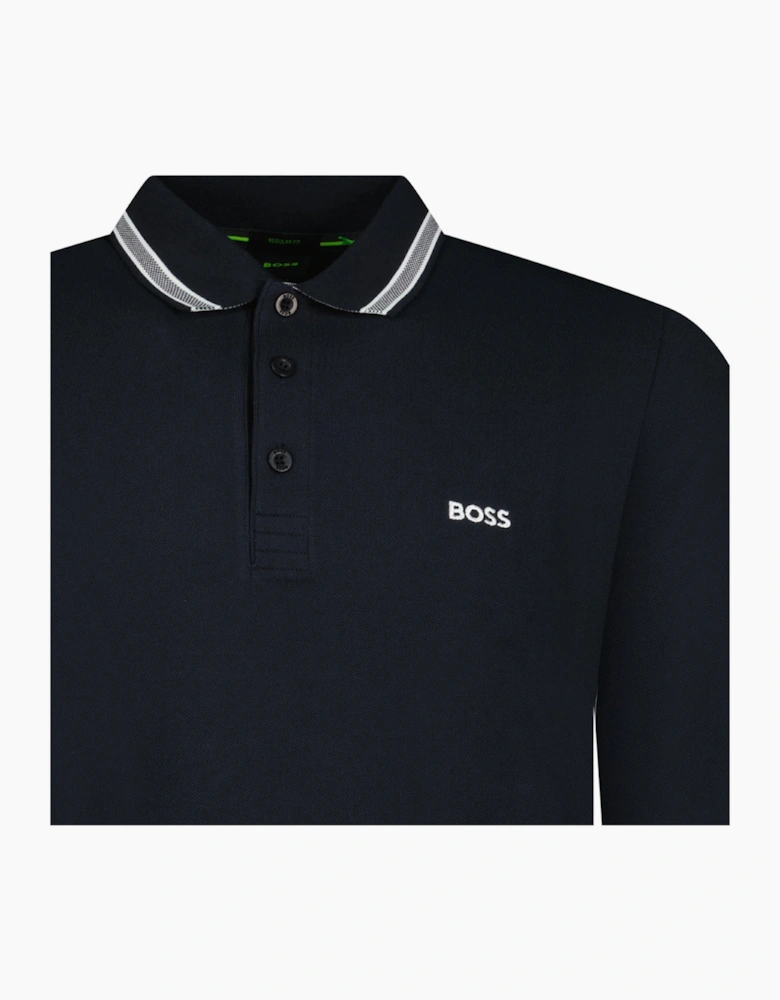 Boss Plisy Long Sleeve Polo Shirt in Dark Blue