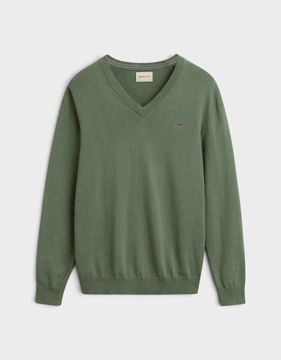 Classic Logo Shield Cotton V-Neck Jumper Kalamata Green