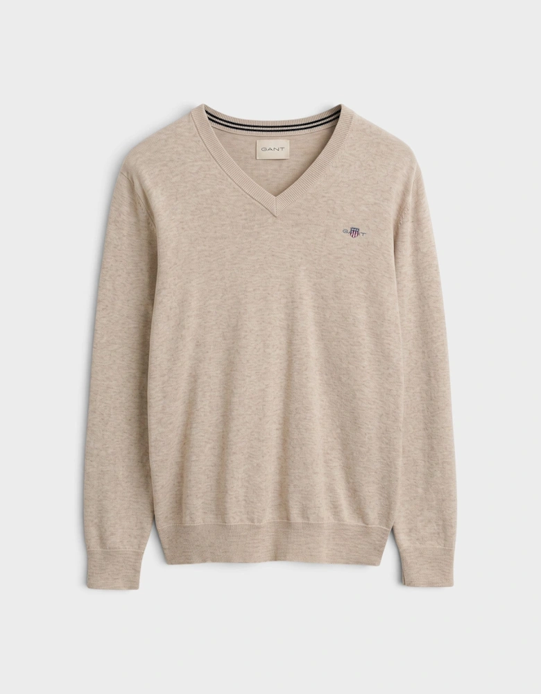 Classic Logo Cotton V-Neck Jumper Light Beige