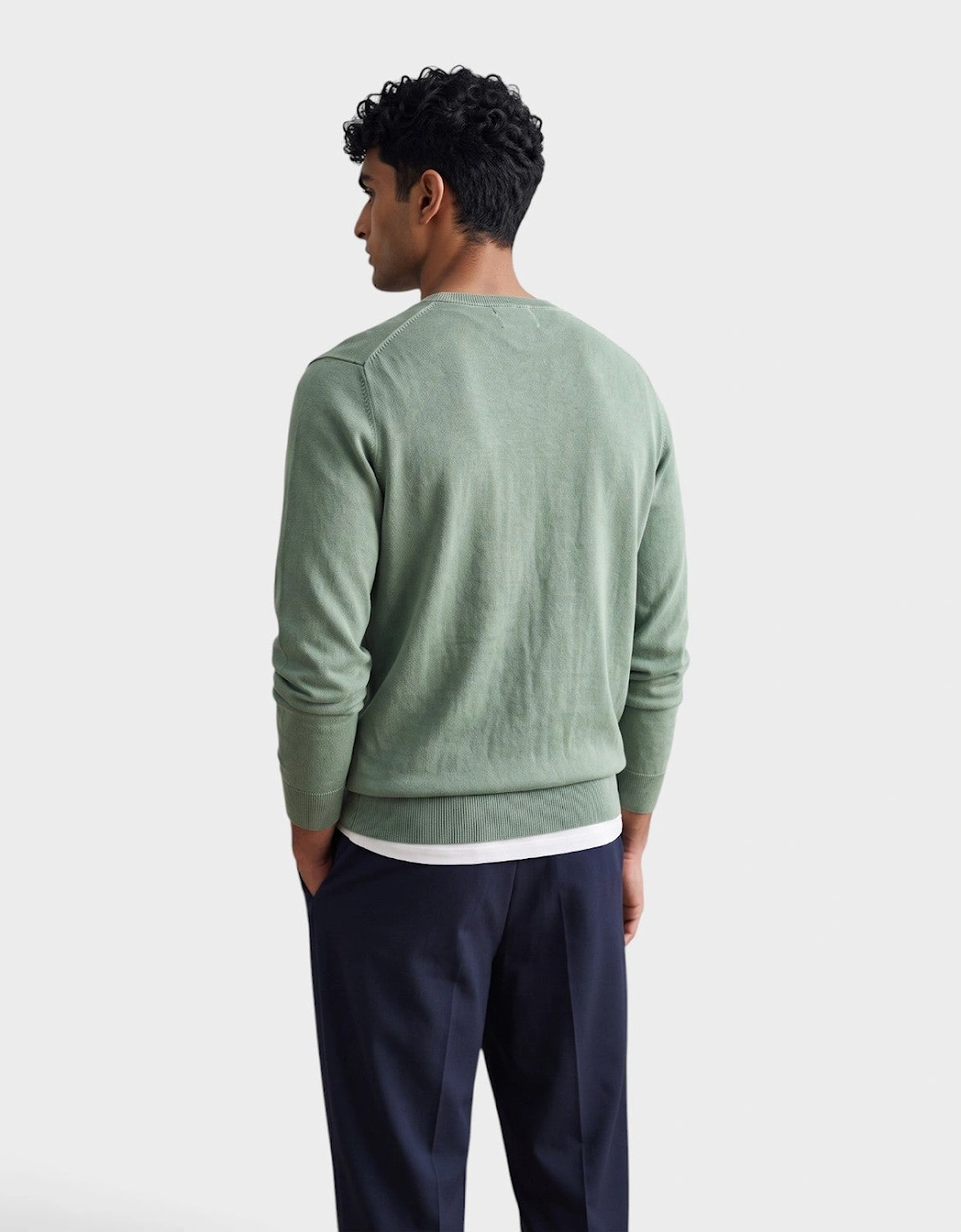 Classic Logo Shield Cotton V-Neck Jumper Kalamata Green