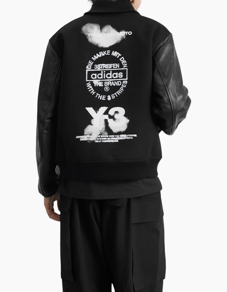 Adidas Y3 Mens Letterman Jacket Full Zip Leather Sleeve Bomber Jacket