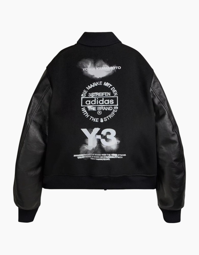 Adidas Y3 Mens Letterman Jacket Full Zip Leather Sleeve Bomber Jacket