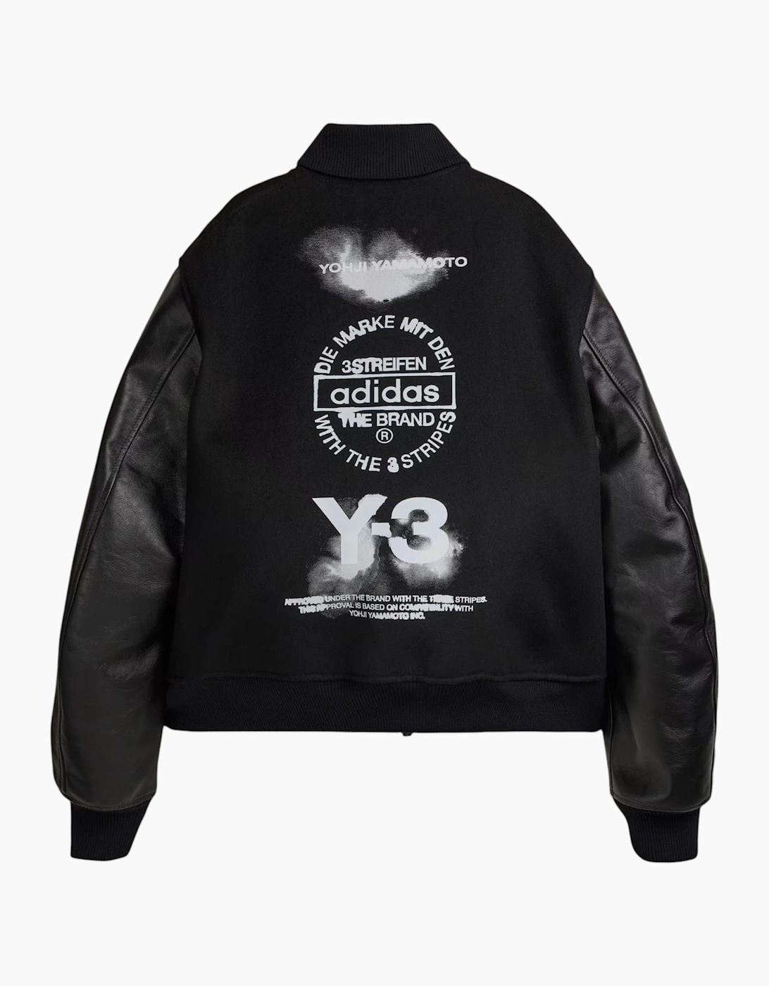 Adidas Y3 Mens Letterman Jacket Full Zip Leather Sleeve Bomber Jacket