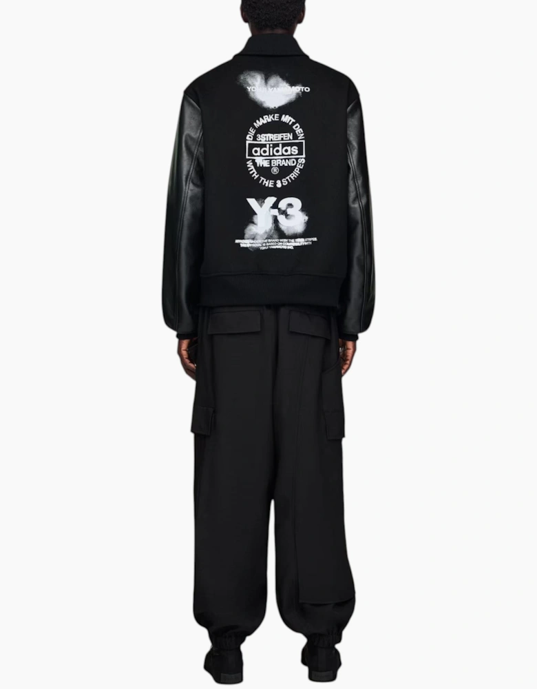 Adidas Y3 Mens Letterman Jacket Full Zip Leather Sleeve Bomber Jacket