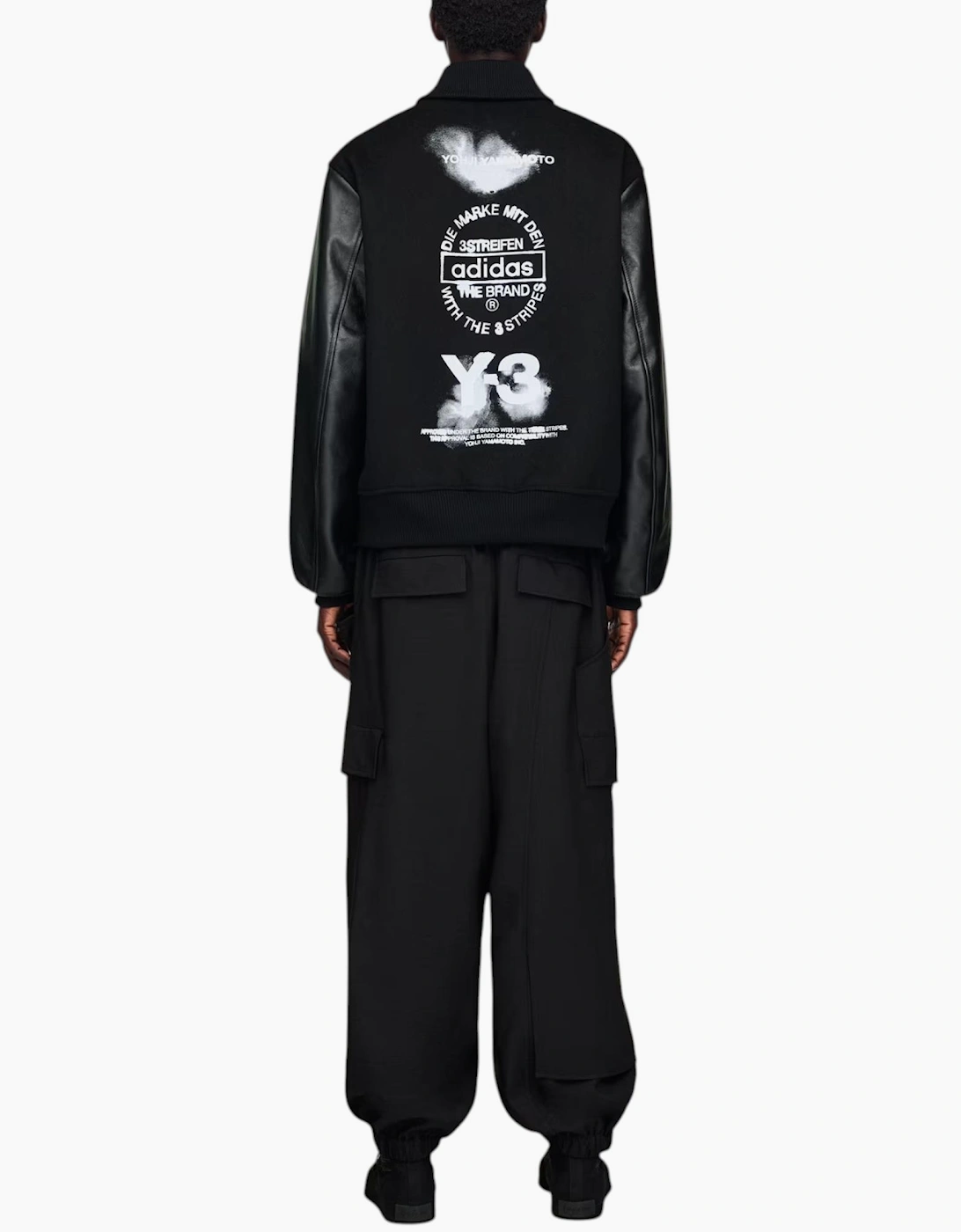 Adidas Y3 Mens Letterman Jacket Full Zip Leather Sleeve Bomber Jacket
