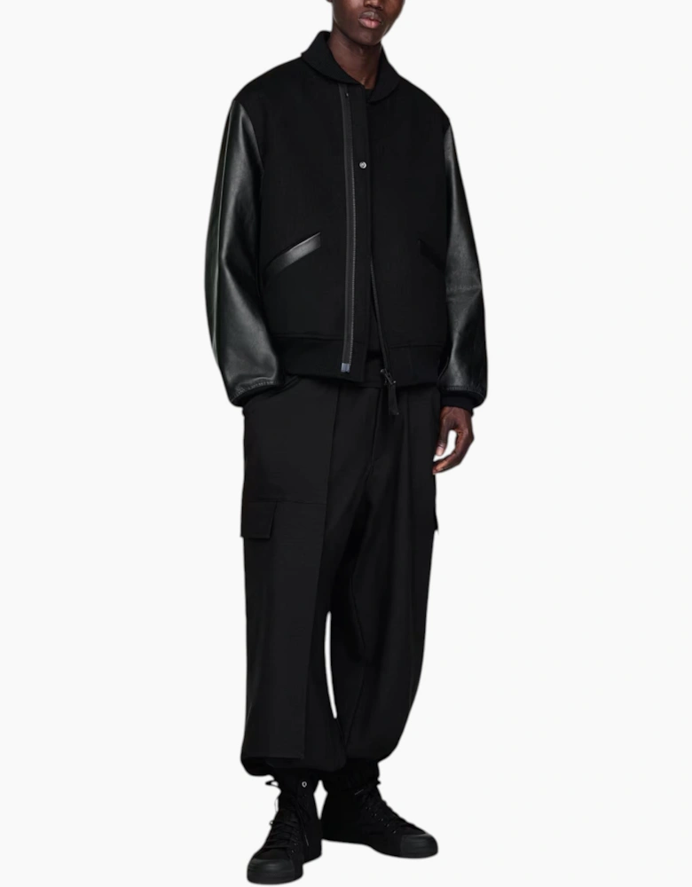 Adidas Y3 Mens Letterman Jacket Full Zip Leather Sleeve Bomber Jacket