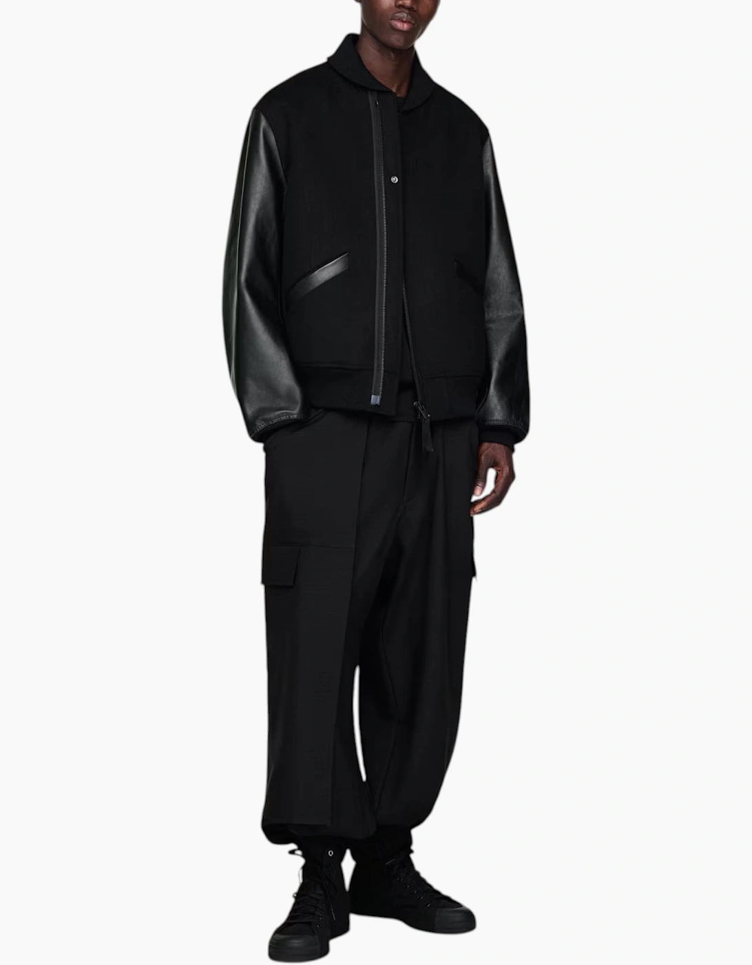 Adidas Y3 Mens Letterman Jacket Full Zip Leather Sleeve Bomber Jacket